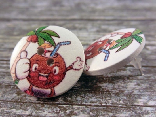 Preview: Kokosnuss Männchen Knopf Ohrstecker Holz Coconut